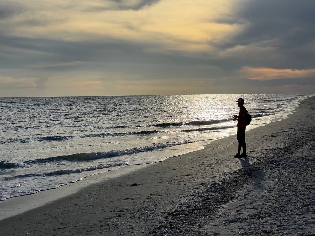 Surf fishing at sunset on Sanibel Island