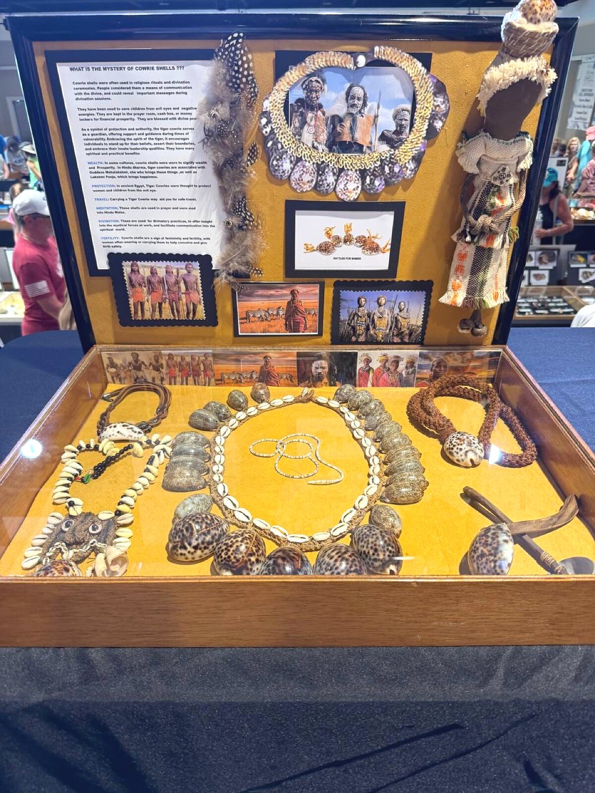 Cultural exhibit on cowrie shells — African artifacts, jewelry, and ceremonial uses